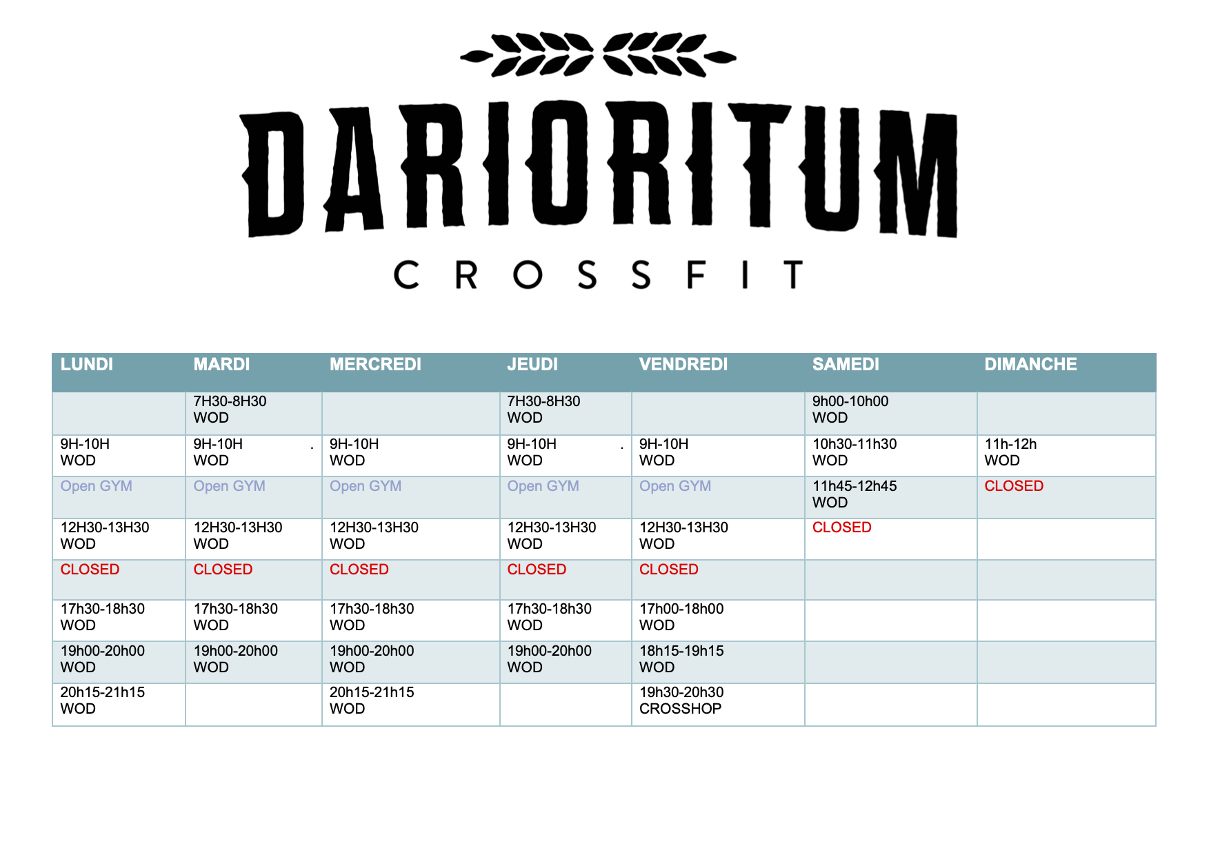 Planning / Inscription aux cours Darioritum Salle de sport